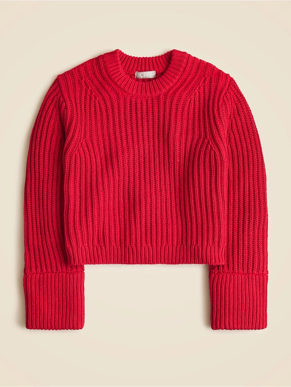 J. Crew Heritage cotton fisherman crewneck sweater Ribbed Bright Red Sweater
